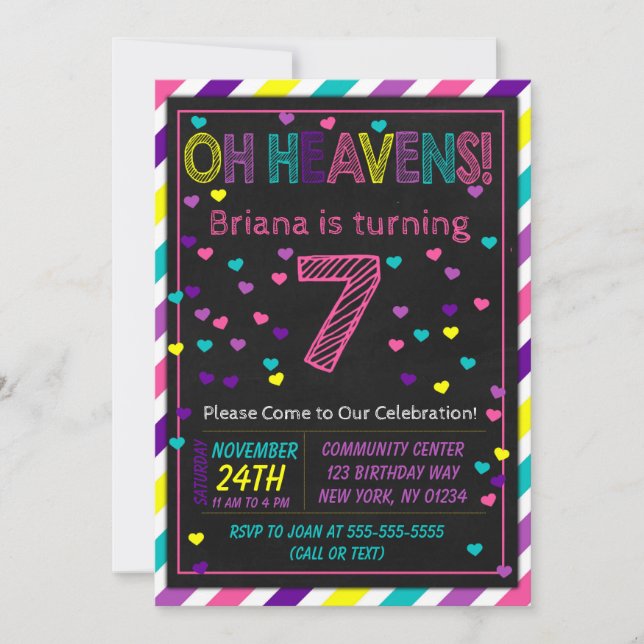 7th Birthday Invitation for a Girls Birthday Party (Front)