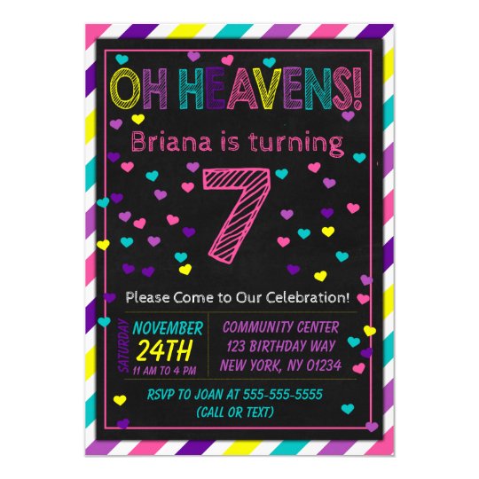 7th Birthday Invitation for a Girls Birthday Party