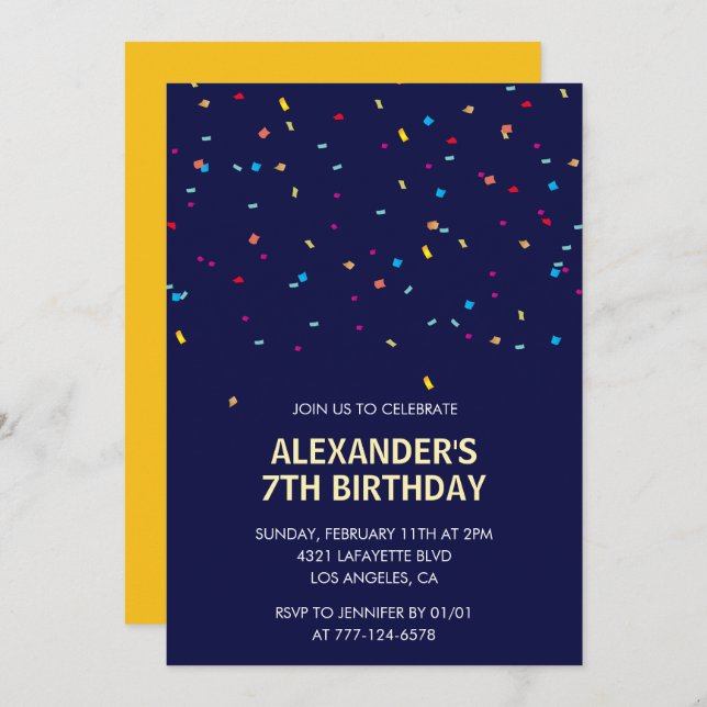 7th birthday invitations Boy Confetti Modern (Front/Back)