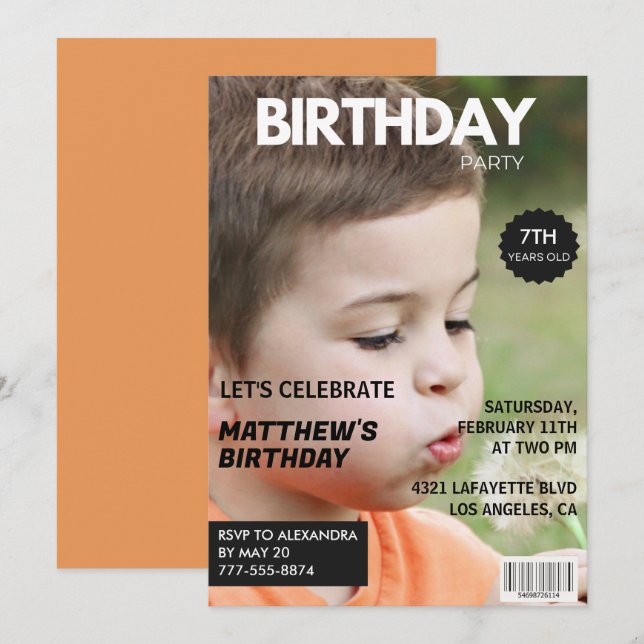 7th birthday invitations for him Magazine Cover (Front/Back)