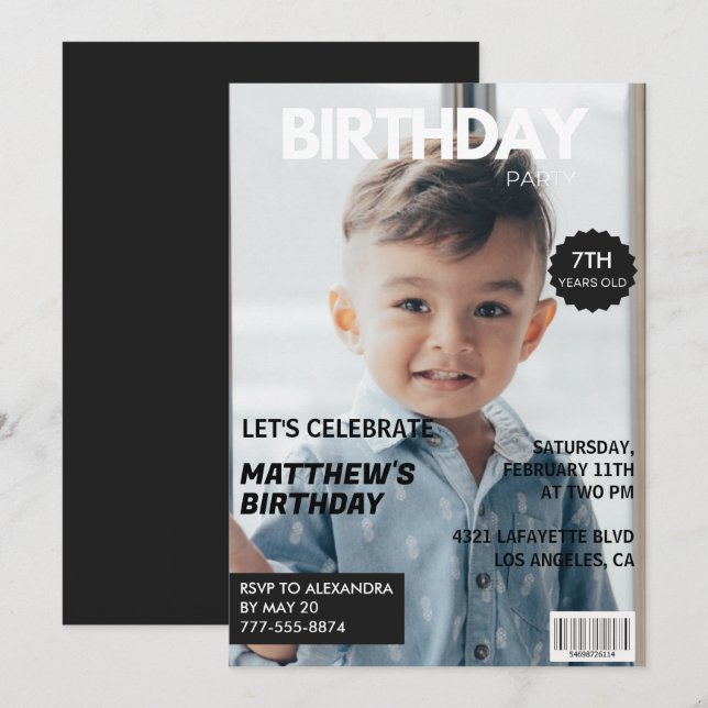 7th birthday invitations for him Magazine Cover (Front/Back)