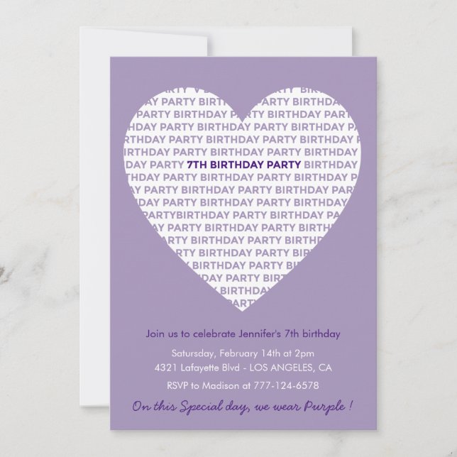 7th birthday invitations Heart Modern (Front)