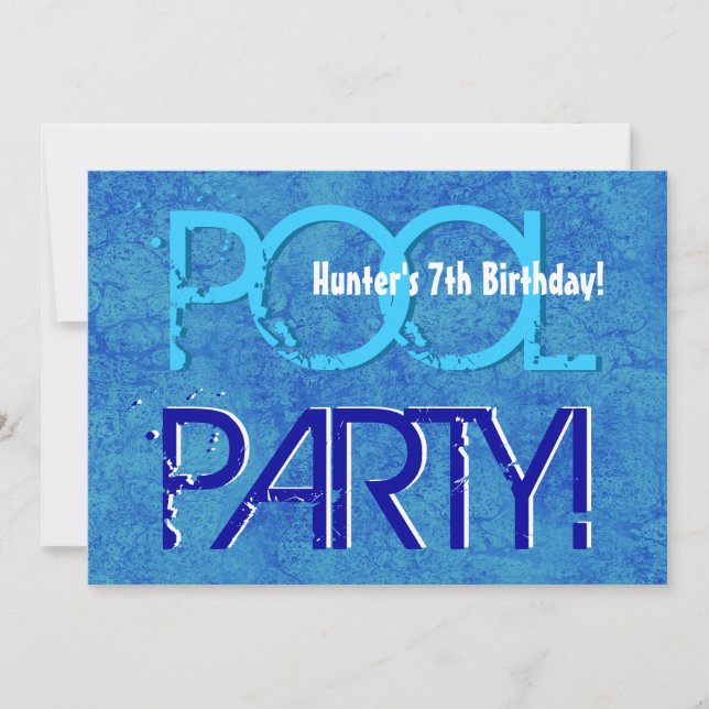 7th Birthday Kid's Pool Party Blue White V07 Invitation (Front)