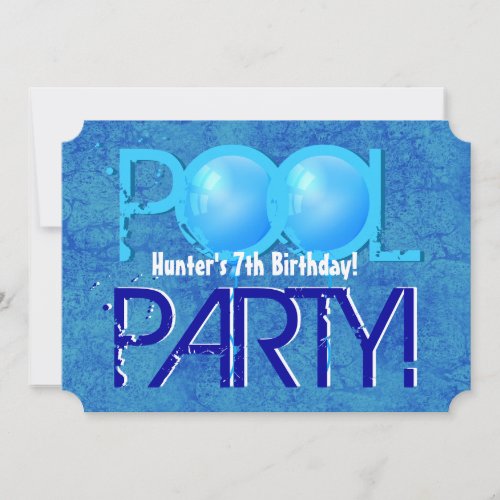 7th Birthday Kids Pool Party Blue White V07A Invitation