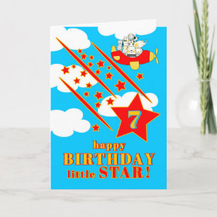 7th Birthday Little Star Cute Animals in a Plane Card