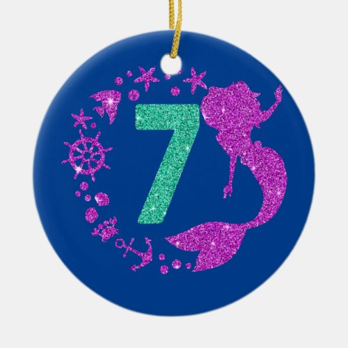 7th Birthday Mermaid Girl Seven Years Old 7  Ceramic Ornament