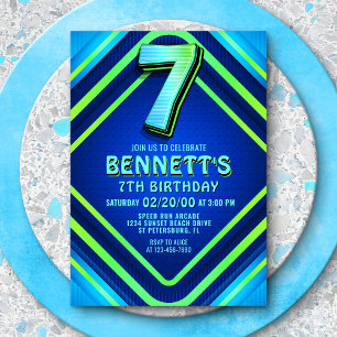 7th Birthday Neon Invitation