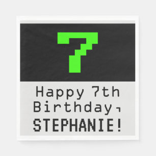 7th Birthday - Nerdy / Geeky Style "7" & Name Napkins
