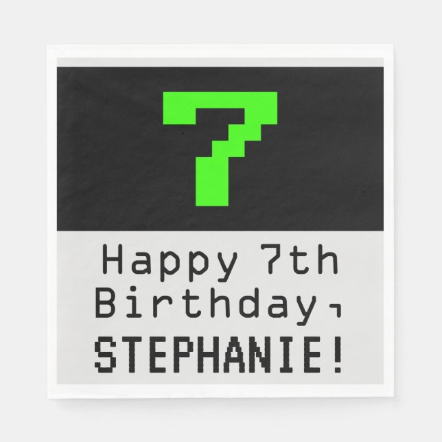 7th Birthday - Nerdy / Geeky Style "7" & Name Napkins (Front)