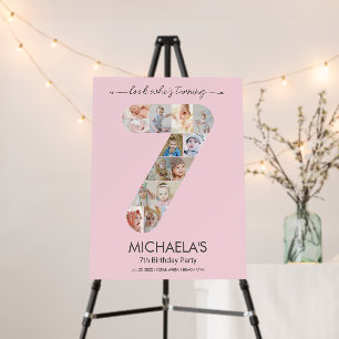 7th Birthday Number 7 Custom Photo Collage Pink Foam Board