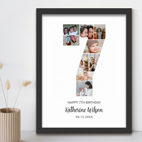 7th Birthday Number 7 Photo Collage Custom Picture Poster