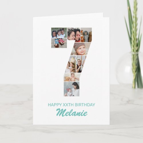 7th Birthday Number 7 Photo Collage Personalized Card