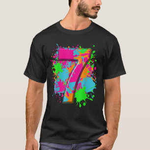 7th Birthday Paint Splashes kids Girls Boys 7 Yea T-Shirt