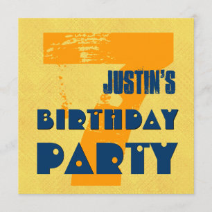 7th Birthday Party 7 Year Old Grunge Design Invitation