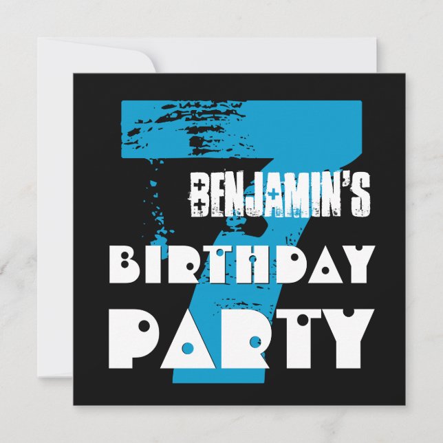 7th Birthday Party 7 Year Old Grunge Design Invitation (Front)