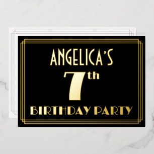 7th Birthday Party: Art Deco Look “7”, w/ Name Foil Invitation