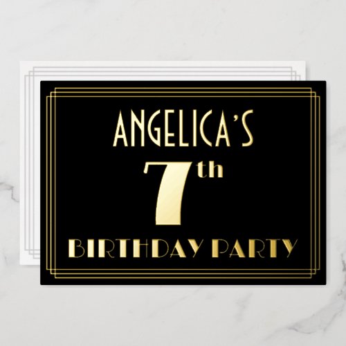 7th Birthday Party Art Deco Look 7 w Name Foil Invitation