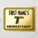 [ Thumbnail: 7th Birthday Party ~ Art Deco Style “7” + Name Postcard ]