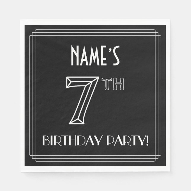 7th Birthday Party: Art Deco Style + Custom Name Napkins (Front)