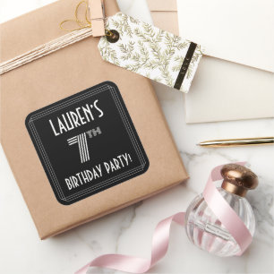 7th Birthday Party: Art Deco Style & Custom Name Square Sticker