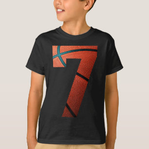 7th Birthday Party Basketball Print Number 7 Tee 
