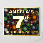 [ Thumbnail: 7th Birthday Party: Bold, Colorful Fireworks Look Postcard ]