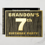 [ Thumbnail: 7th Birthday Party: Bold, Faux Wood Grain Pattern Invitation ]