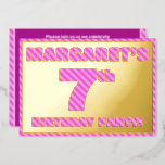 [ Thumbnail: 7th Birthday Party — Bold, Fun, Pink Stripes # 7 Invitation ]