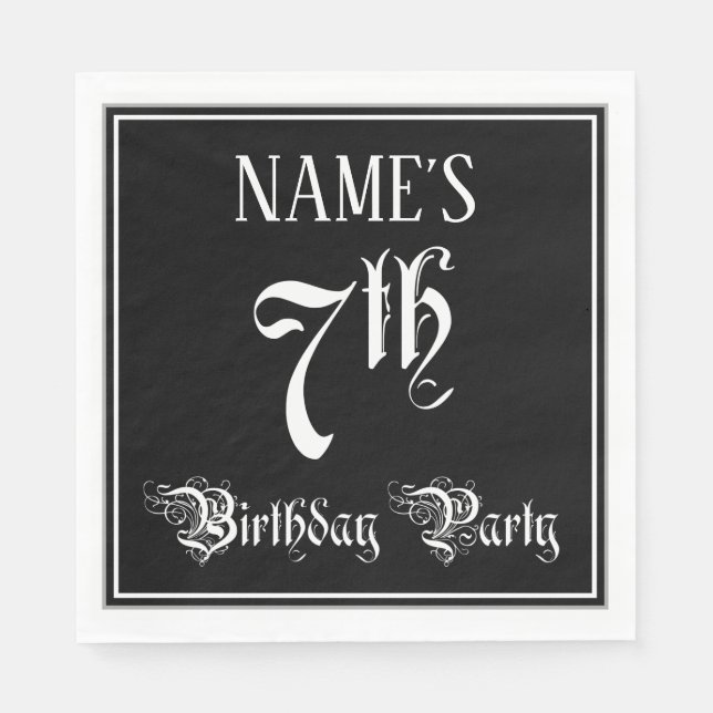 7th Birthday Party — Fancy Script + Custom Name Napkins (Front)