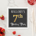 [ Thumbnail: 7th Birthday Party — Fancy Script, Faux Gold Look Napkins ]