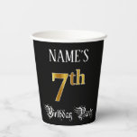[ Thumbnail: 7th Birthday Party — Fancy Script, Faux Gold Look Paper Cups ]