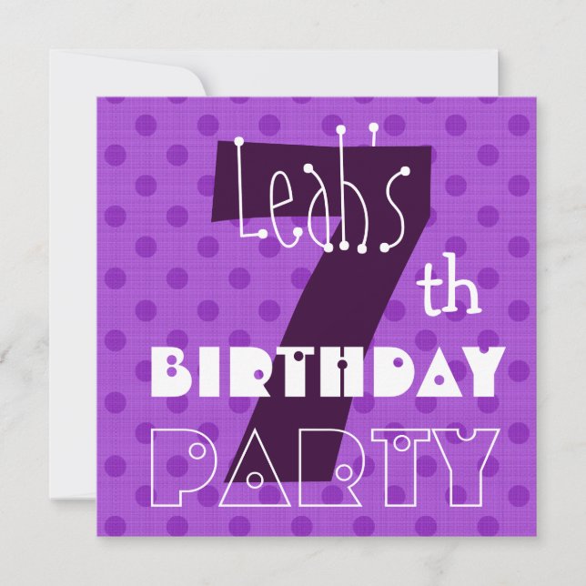 7th Birthday Party for Girl Cute Polka Dot Pattern Invitation (Front)