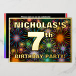 [ Thumbnail: 7th Birthday Party — Fun, Colorful Fireworks Look Invitation ]