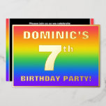 [ Thumbnail: 7th Birthday Party: Fun, Colorful Rainbow Pattern Invitation ]