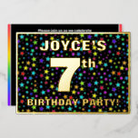 [ Thumbnail: 7th Birthday Party — Fun, Colorful Stars Pattern Invitation ]