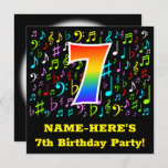[ Thumbnail: 7th Birthday Party: Fun Music Symbols, Rainbow 7 Invitation ]