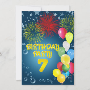 7th Birthday party Invitation with balloons