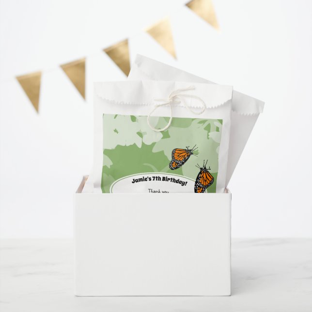 7th Birthday Party Monarch Butterfly Green Favor Bag (Party)