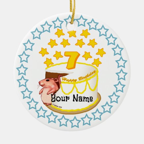 7th Birthday Party Mouse custom name Ceramic Ornament