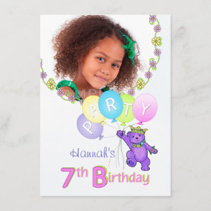7th Birthday Party Princess Bear Custom Photo Invitation