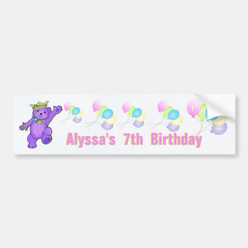 7th Birthday Party Purple Princess Bear Bumper Sticker