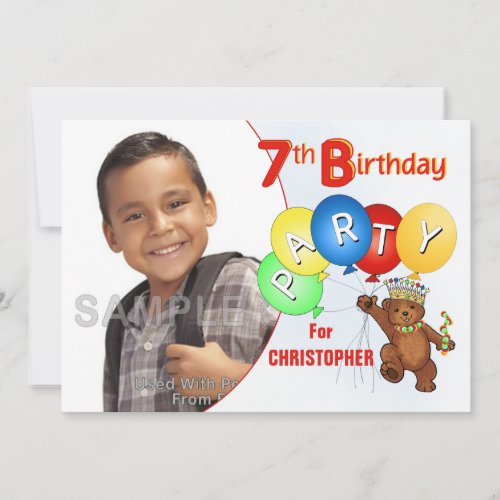 7th Birthday Party Royal Teddy Bear Invitation