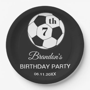 7th Birthday Party Soccer Black Boys Sports Paper Plates