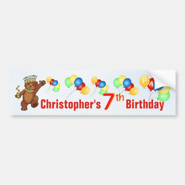 7th Birthday Party Teddy Bear Prince Bumper Stickers