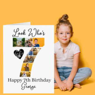 7th Birthday Photo Collage custom & Keepsake Card