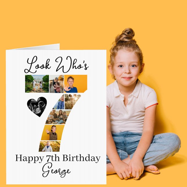 7th Birthday Photo Collage custom & Keepsake Card (Creator Uploaded)