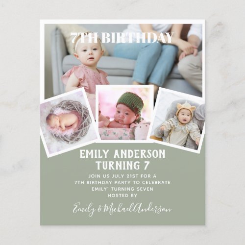 7TH Birthday Photo Collage Invite Boy Girl Mixed Flyer