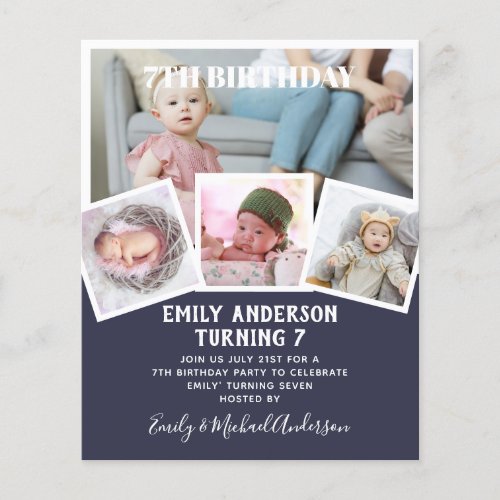 7TH Birthday Photo Collage Invite Boy Girl Mixed Flyer