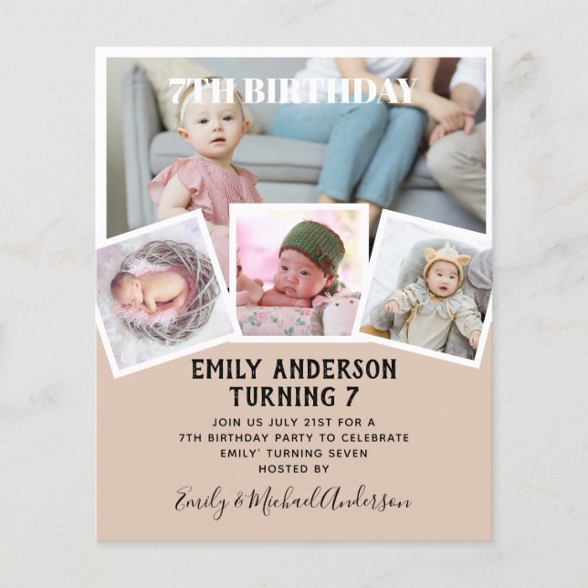 7TH Birthday Photo Collage Invite Boy Girl Mixed Flyer (Front)