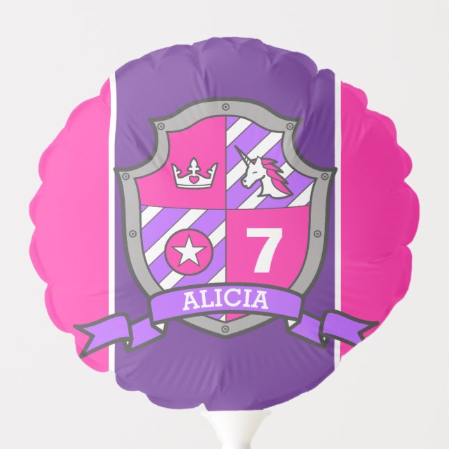 7th Birthday pink purple knights princess age Balloon (Front)